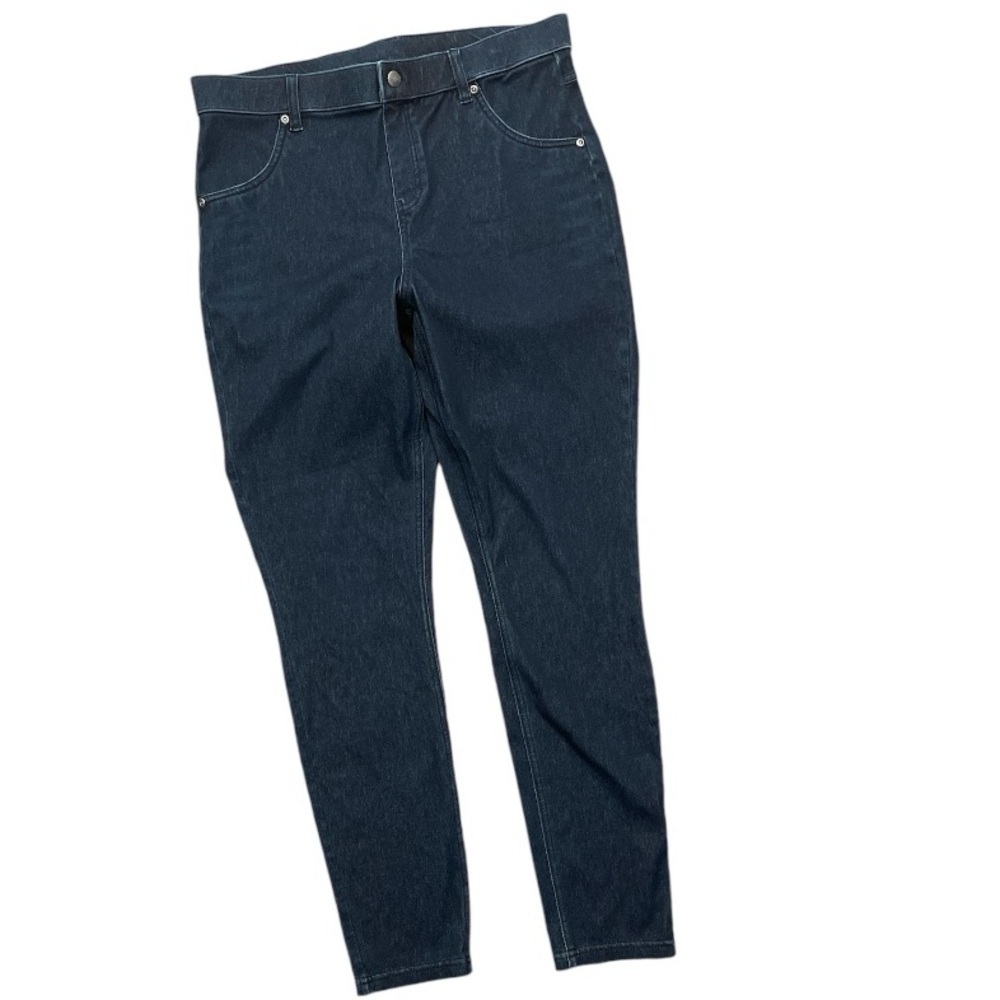 Hue L blue denim look faux zip pull on stretch skinny jeggings